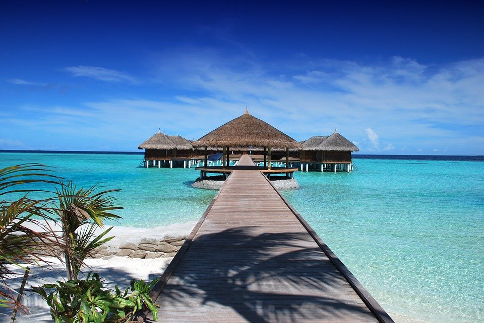 Beach, Resort, Jetty, Pier, Boardwalk, Huts, Maldives